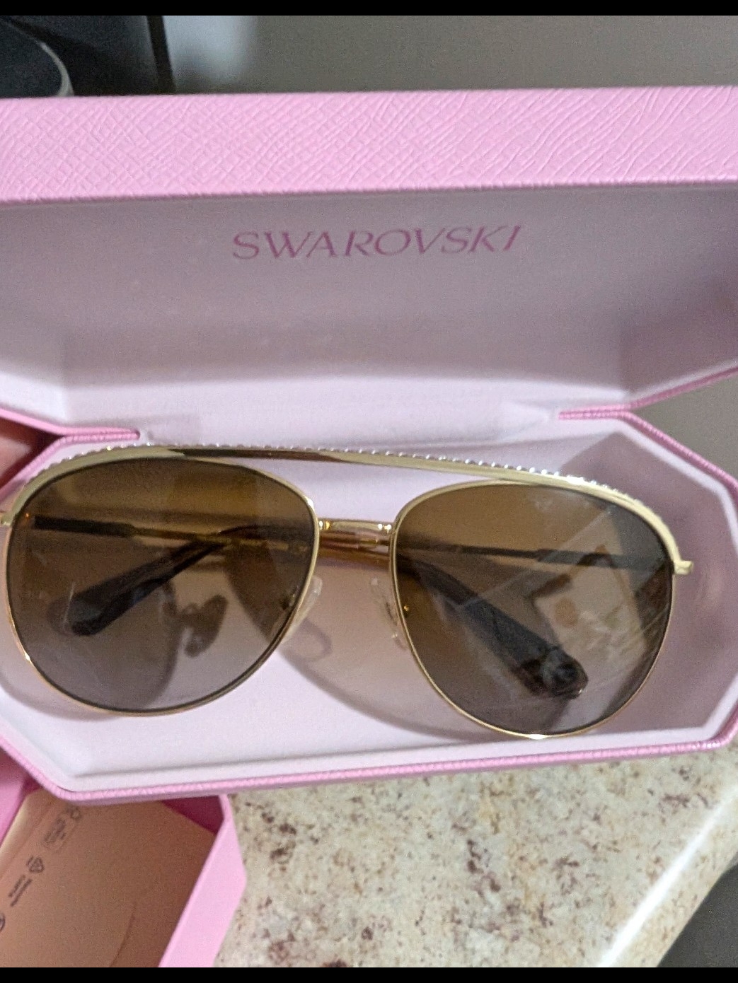 Swarovski Gold Aviator Sunglasses With Brown Lenses
